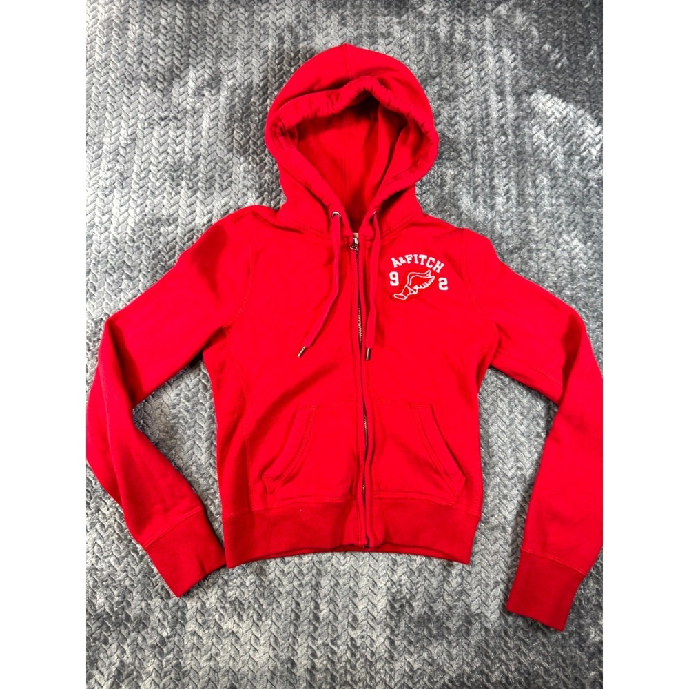 Abercrombie & Fitch Hoodie Womens Small Red Fleece Lined Winged Foot Logo Zip Up